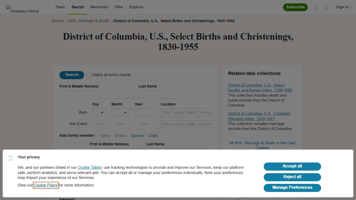 District of Columbia, U.S., Select Births and Christenings, 1830-1955 - Ancestry